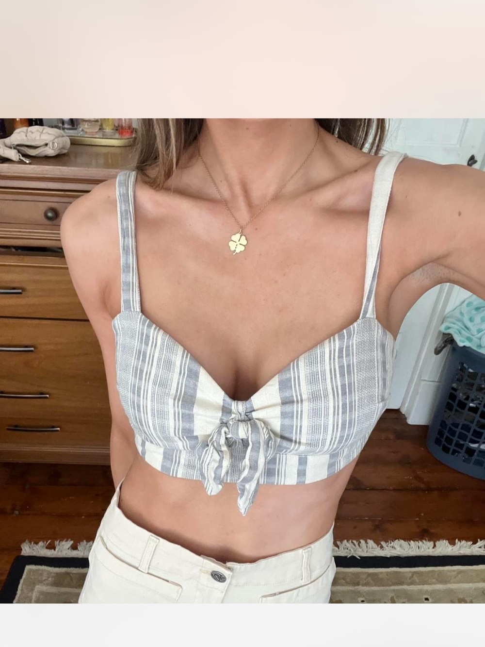 Abercrombie Blue and White Linen Bralette Top